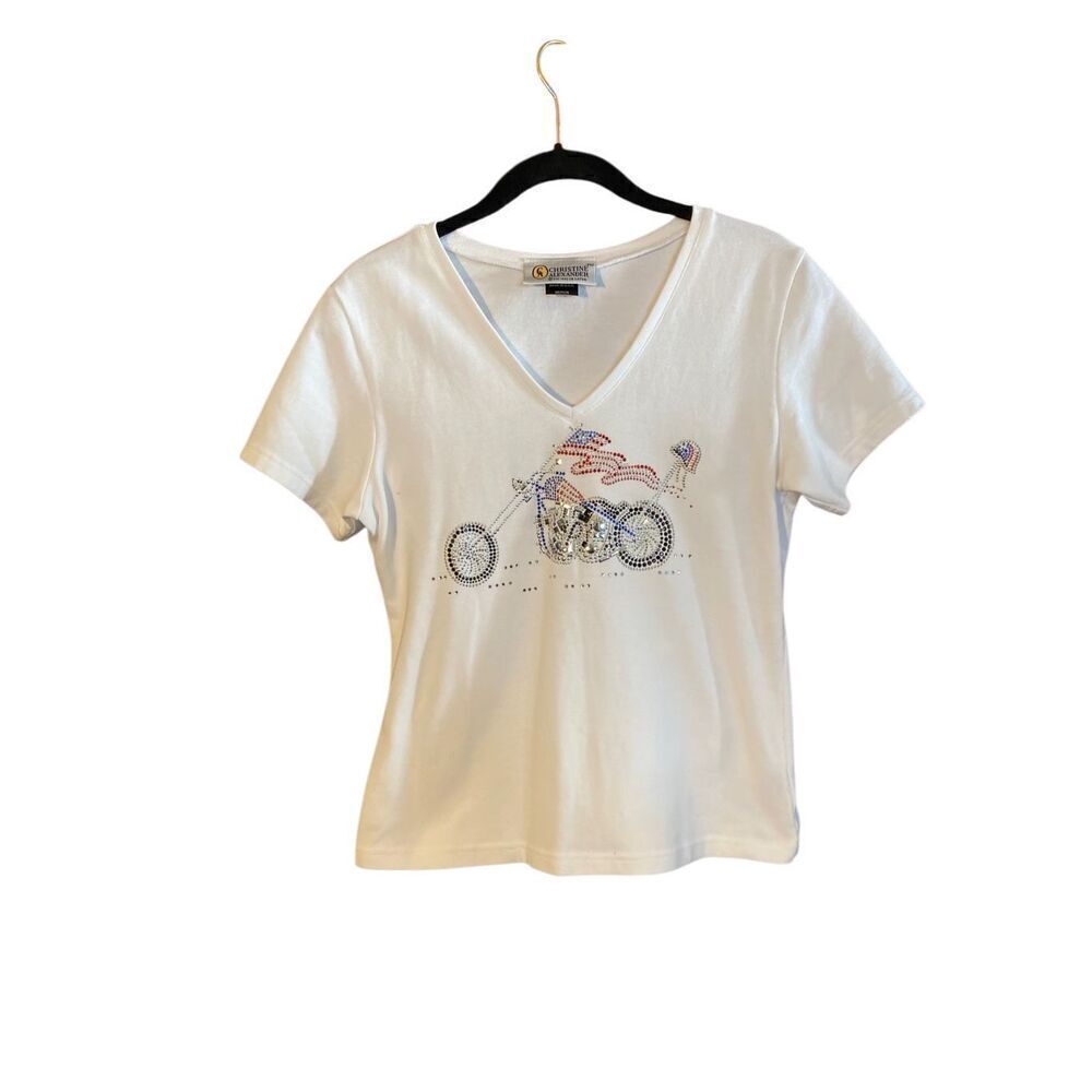 Christine Alexander women’s pampered rhinestone V-neck short sleeve Tee S/M